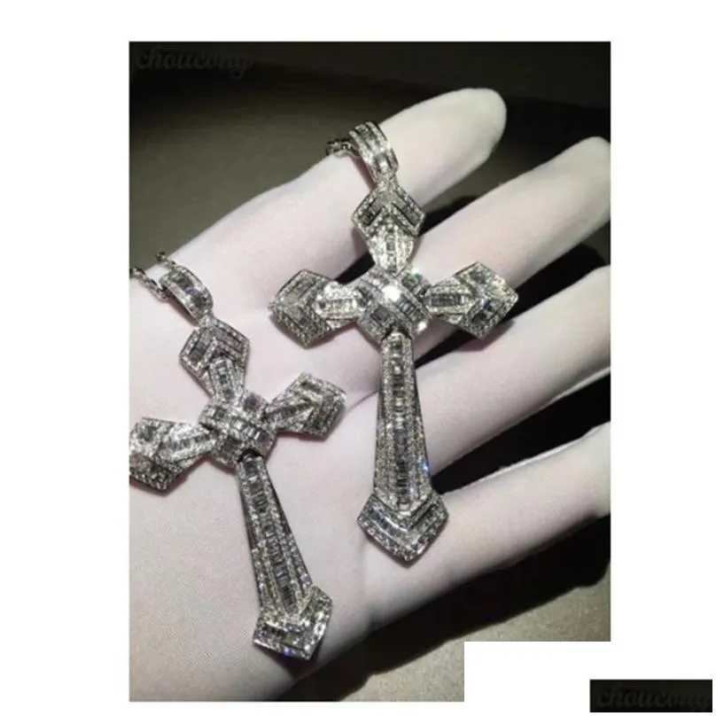 Collane con ciondolo in oro 14K con diamanti lunghi a croce in argento sterling per feste e matrimoni, collana per donne e uomini, moissanite_voghion.com