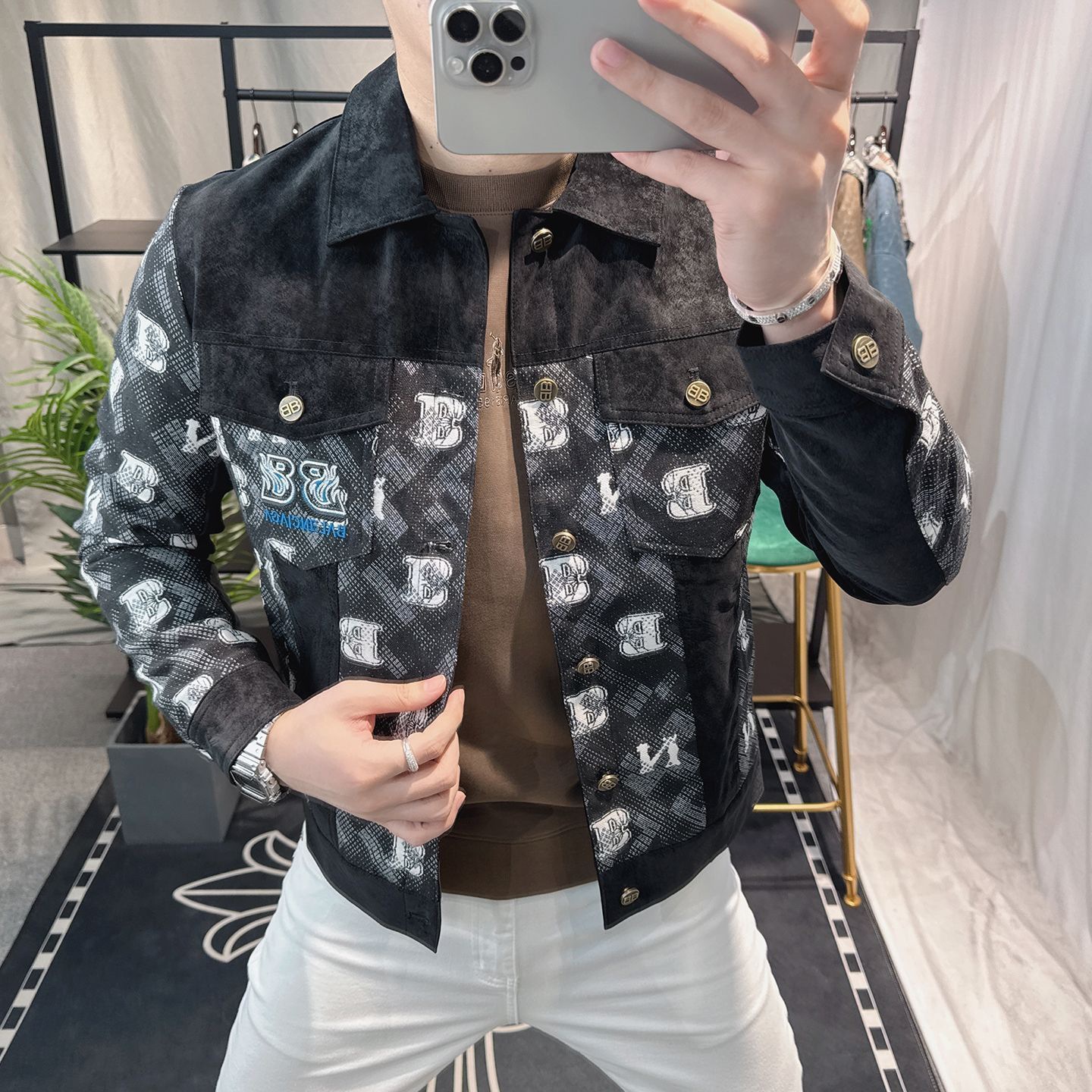 2025 Spring And Autumn New Fashionable Personality Patchwork Design Workwear Jacket Men's Embroidery Trend