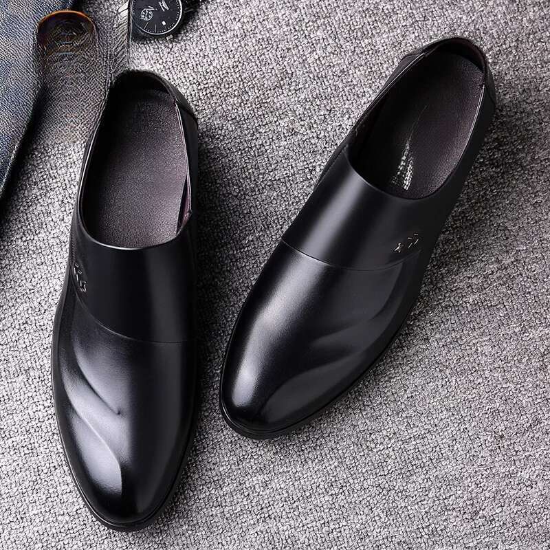 Zapatos de boda británicos de piel de vaca sin cordones para hombre, informales, de primavera y otoño_voghion.com