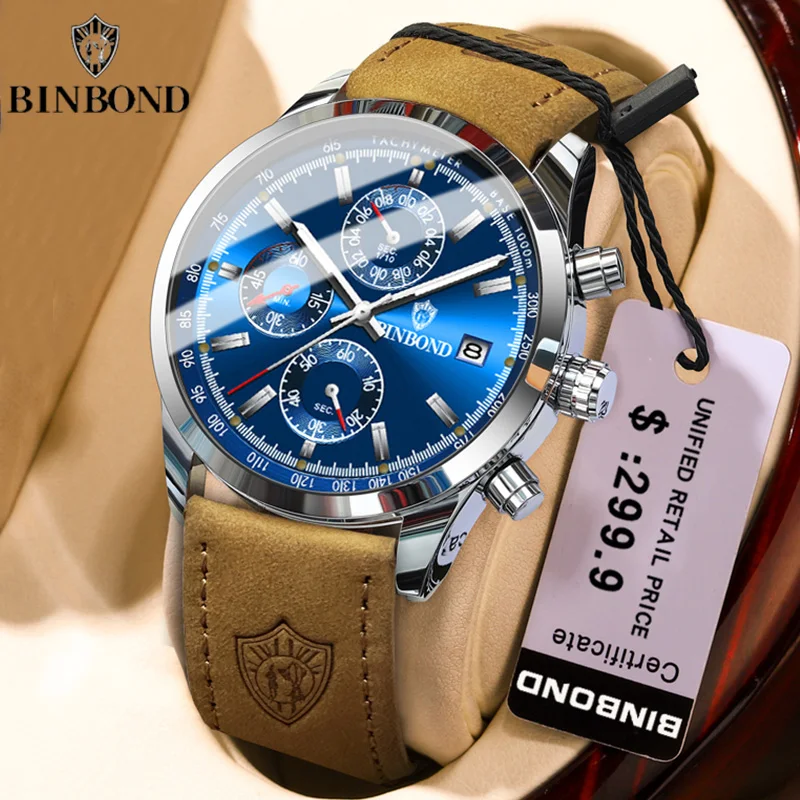 Luxury Men's Quartz Chronograph Watch With Genuine Leather Strap_voghion.com