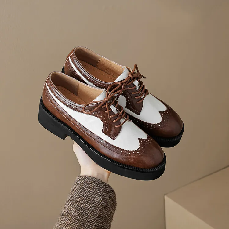 Spring/Autumn NEW Pumps Round Toe Thick Heel Split Leather For Women Retro Mixed Colors Oxfords Platform Shoes Eaa0 Oxds_voghion.com