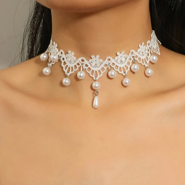 Gargantilla clásica de encaje con tatuaje gótico para mujer, colgante con borlas y perlas, joyería bohemia, regalo de Navidad_voghion.com