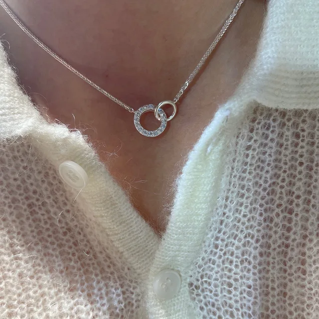Hazır Stok XIYA Parlak Rhie Çift Daire Kolye Kadınlar İçin Kız Köprücük Kemiği Gerdanlığı Moda Takı Hediye Parti collier femme_voghion.com