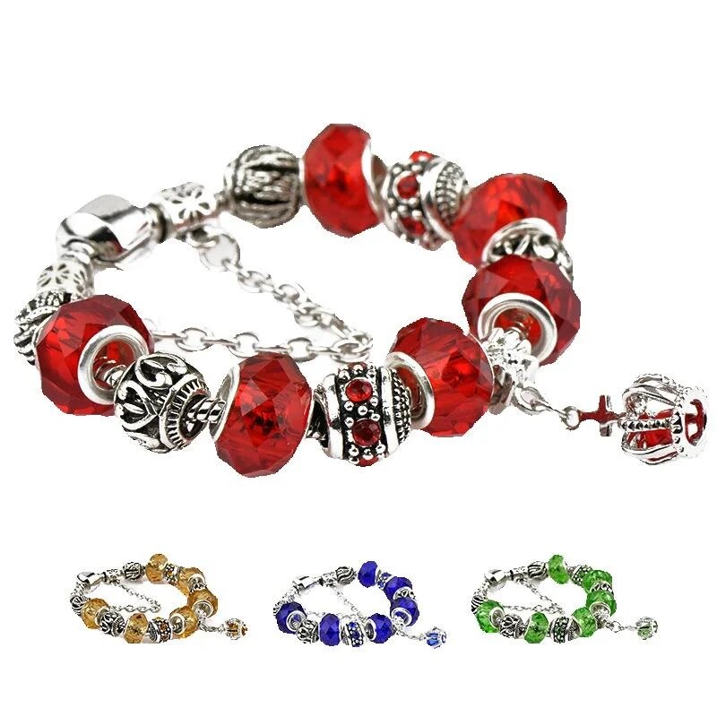 Popular Pan Family New Product Fashion Big Hole Crystal Beaded Fresh Flower Crown Pendant Bracelet_voghion.com