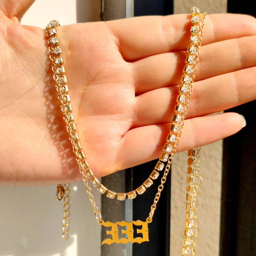 Pendant Necklaces Angel Number Necklace 111 222 333 444 555 777 666 888 999 Cubic Zirconia Choker Layered_voghion.com