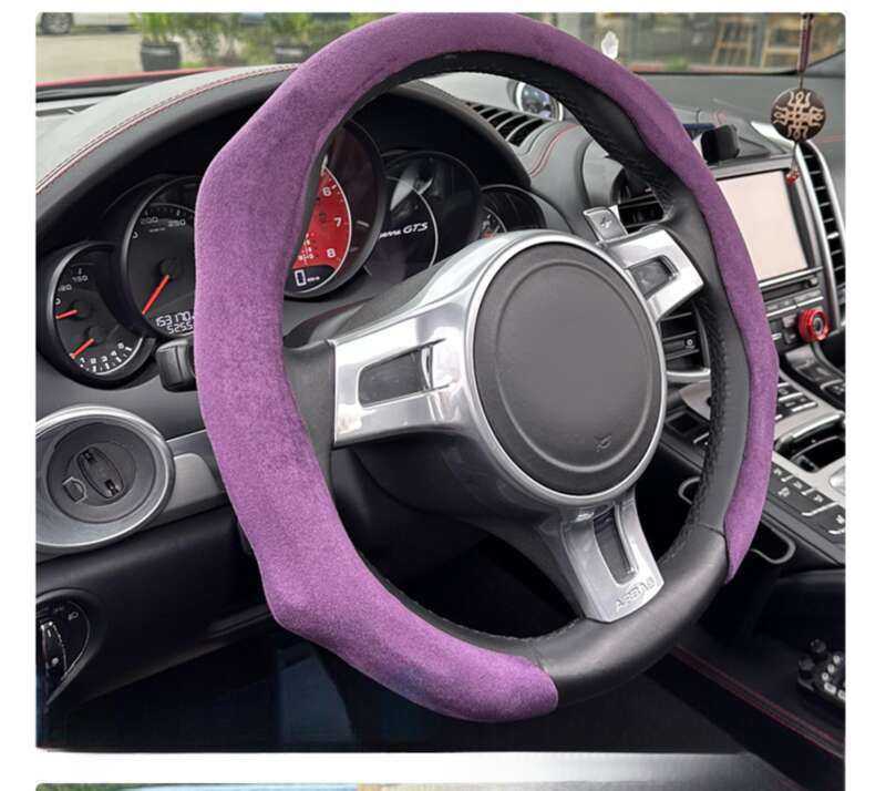 Husă volan auto pentru toate anotimpurile, protecție din piele întoarsă, plasă absorbantă de transpirație, roșie, rotundă, în formă de D, universală, pentru mâner_voghion.com