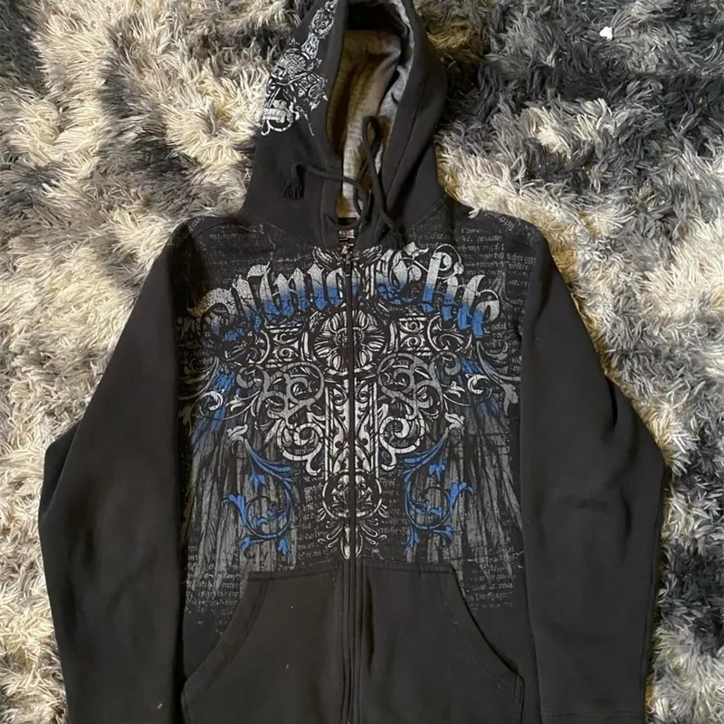 Woman Hoodie Y2K Cyber Grunge Emo Zip Up Sweatshirts Vintage Graphics Print Kpop Aesthetic Gothic Clothes for Women_voghion.com