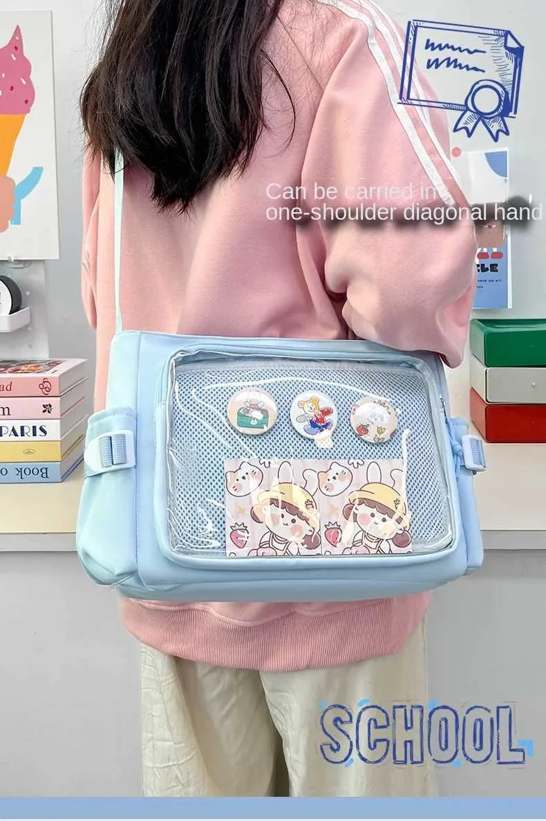 Stile preppy Candy Color Carino Spalla Anime Expo Trasparente Badge Display Messenger Bag Donne Bambola Itabag Crossbody_voghion.com