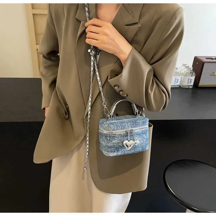Vintage Denim Crossbody Bag Women Casual Fashion Flap Beads Box Short Handle Bags Female Versatile Commute Chain_voghion.com