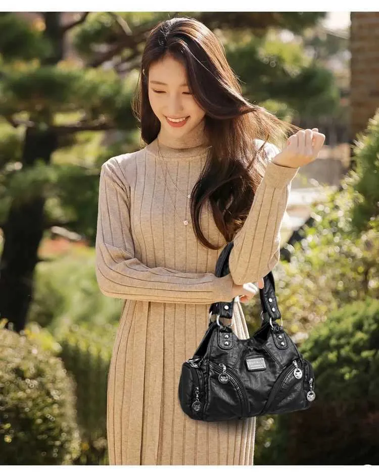 Black Shoulder Bag For Women Mini Motorcycle Style Handbag_voghion.com