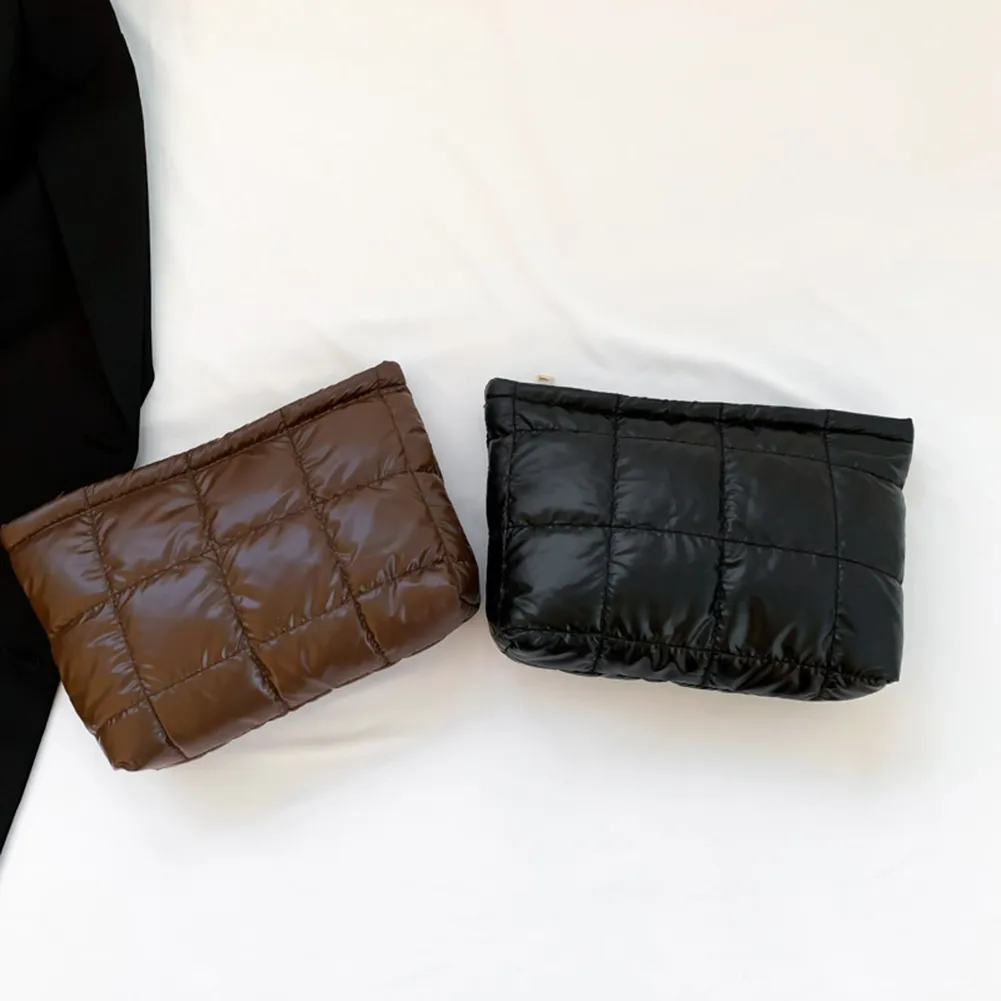 Sac fourre-tout matelassé en coton pour femme, grande capacité, organisateur de maquillage, couleur unie, sacs à main cosmétiques_voghion.com
