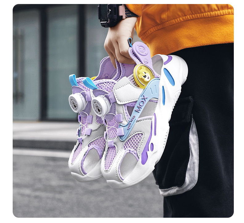 Baotou-Sandalen für Mädchen 2024 Sommer Neue Hohlnetz-Drehknopf-Strandschuhe für Kinder und Damen_voghion.com