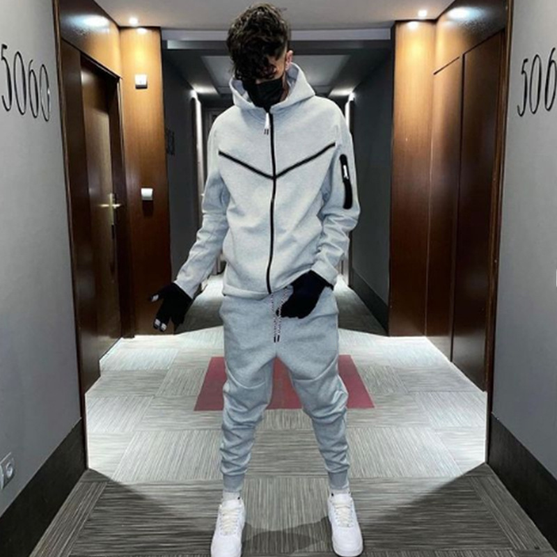 Heren hoodie mode casual sport rits jas broek set_voghion.com