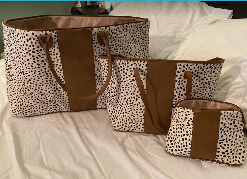 Große Kapazität, schwarze, leuchtende Leopardenmuster, dreiteilige Reisetasche, modische Urlaubsgepäcktasche, tragbare_voghion.com