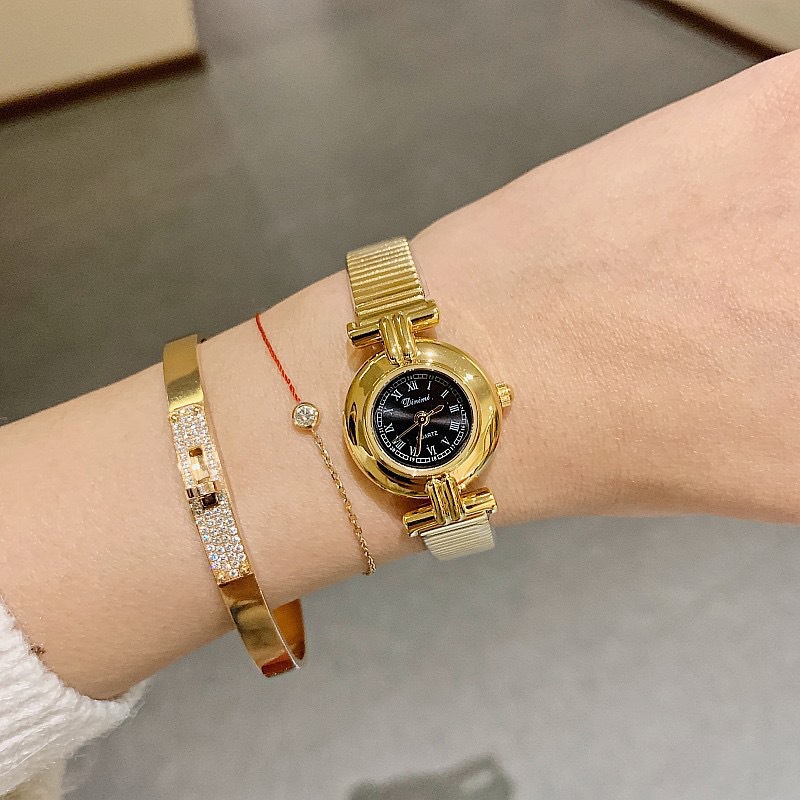 Timmys Damenuhr im antiken Stil mit Bambus-Netzarmband, exquisitem kleinem Zifferblatt und modischer und minimalistischer römischer Skala_voghion.com