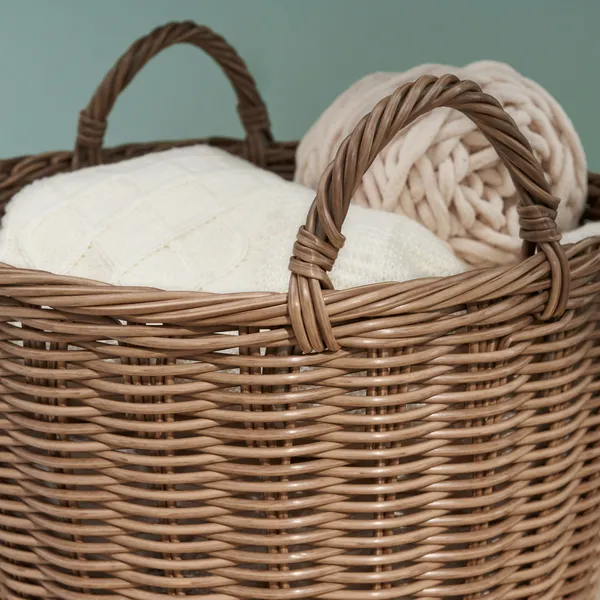 Joseph Round Cone Woven Resin Wicker Basket With Handles - 16' X 16' X 14.5' - Chocolate Brown - For Clothes, Towels, Canvas, Toys, Magazine Storage_voghion.com