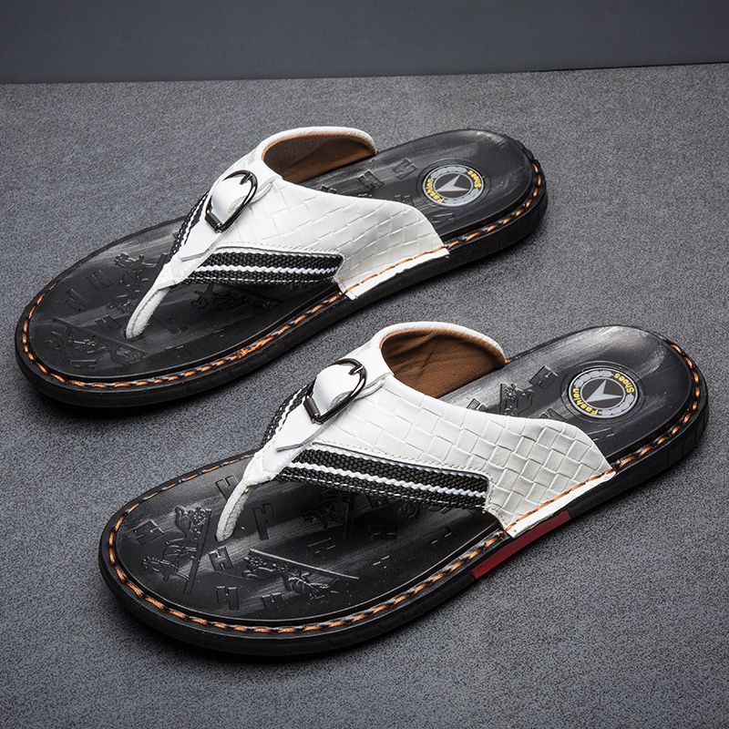 Summer fashion casual sandals leather beach shoes, clip on men's anti slip and trendy slippers, herringbone slippers_voghion.com