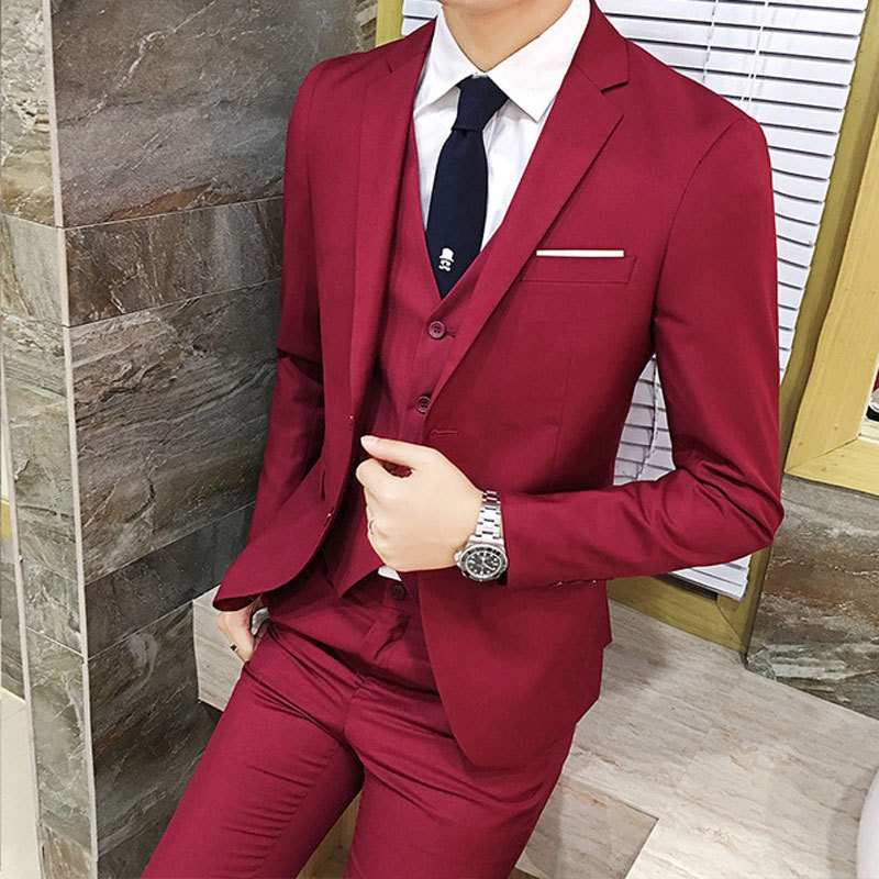 Three Piece Men's Suit Plus Size Banquet Formal Dinner Outfit_voghion.com