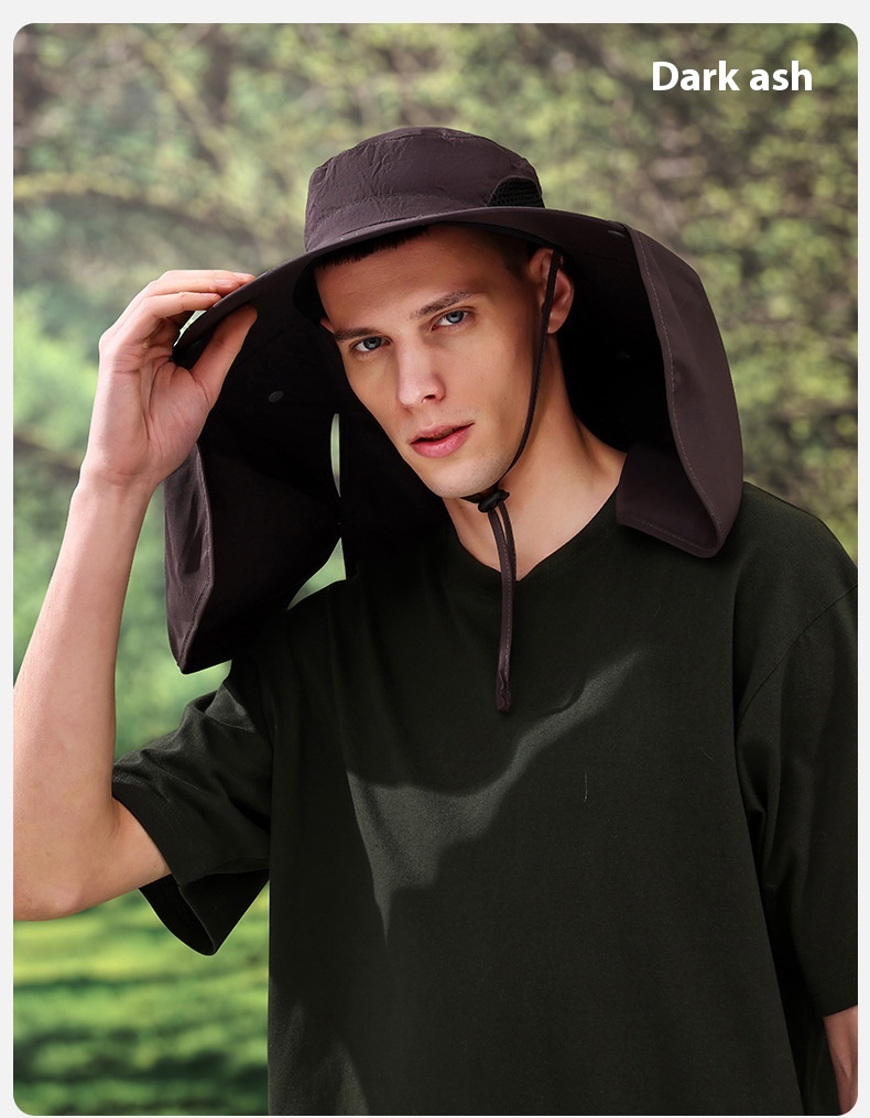 2024 Summer Outdoor Fisherman's Hat Big Brim Neck Protection Fishing Hat Mountaineering Breathable Sunshade and Sunscreen Hat_voghion.com