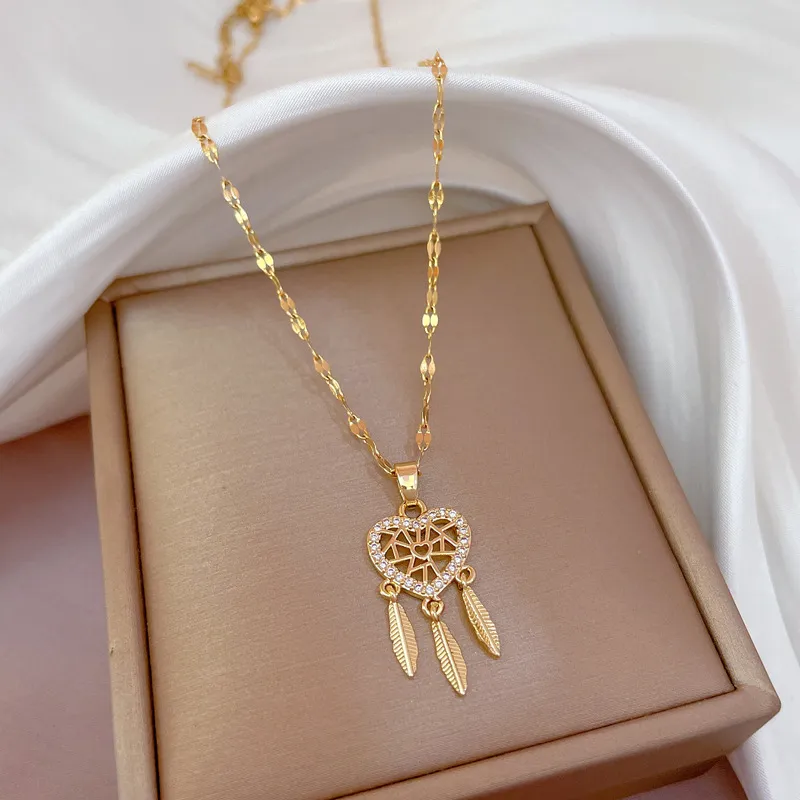 Collane con ciondolo in acciaio inossidabile 316L, minimalista, acchiappasogni, collana per donna, girocollo con nappa, gioielli alla moda per donna_voghion.com