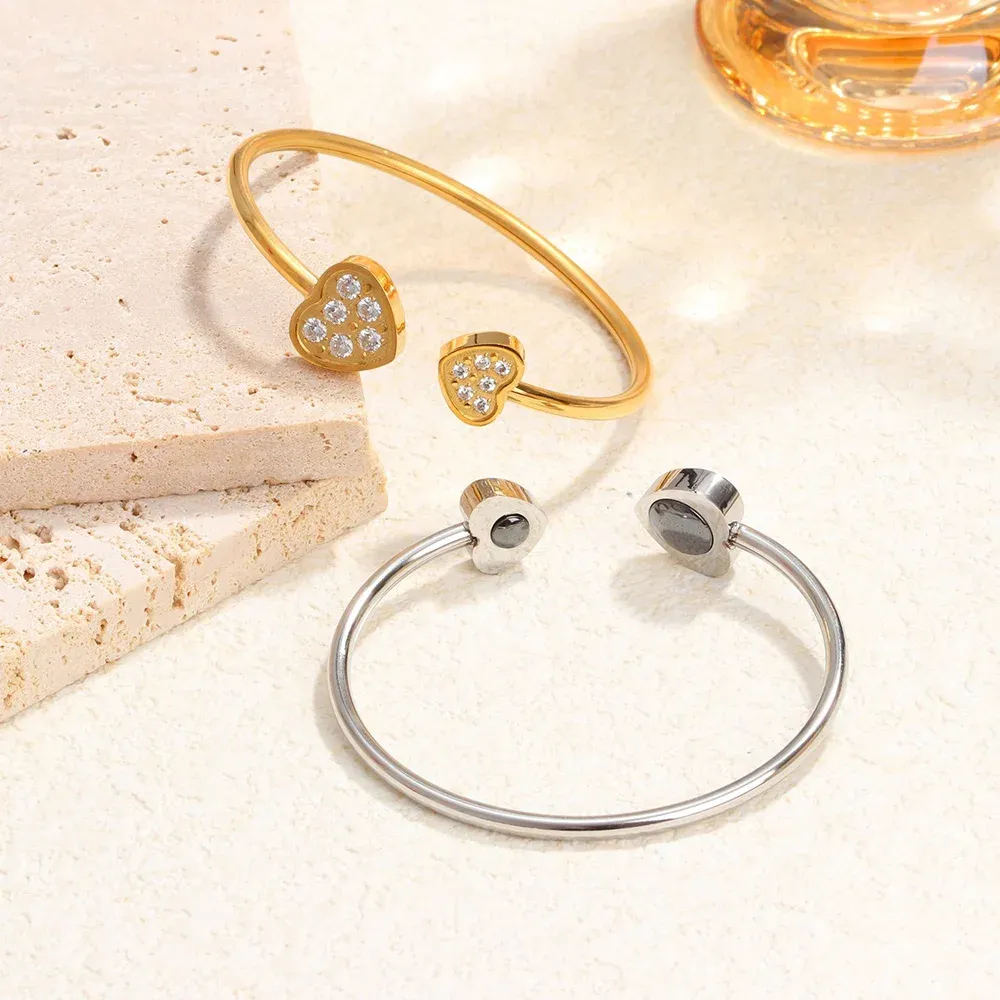 Dubbele hart cuff armband voor dames met zirkonia inglegd_voghion.com