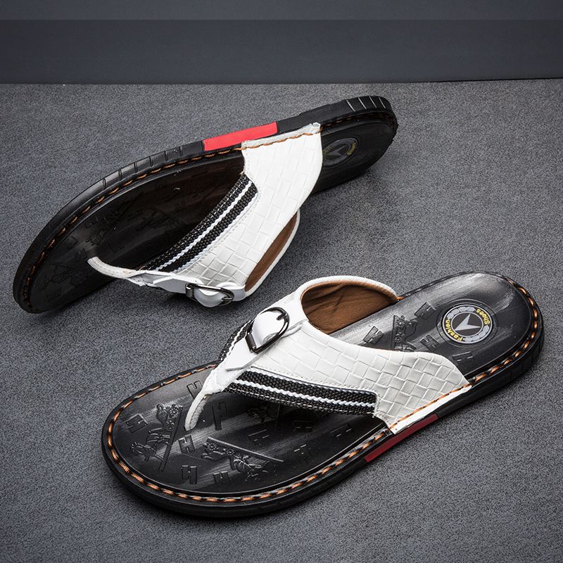 Summer fashion casual sandals leather beach shoes, clip on men's anti slip and trendy slippers, herringbone slippers_voghion.com