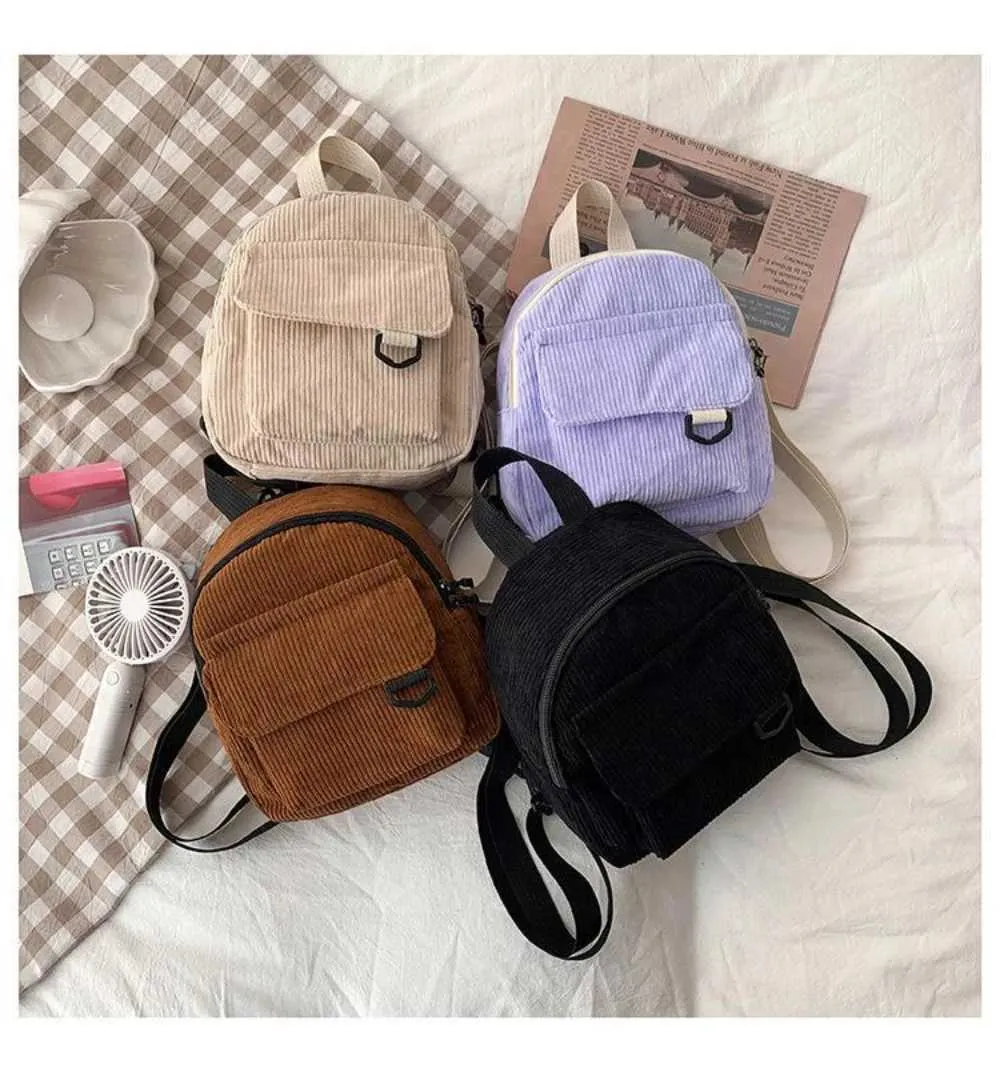 Kleiner Damen Mini Rucksack Aus Kord Für Freizeit Und Reisen_voghion.com