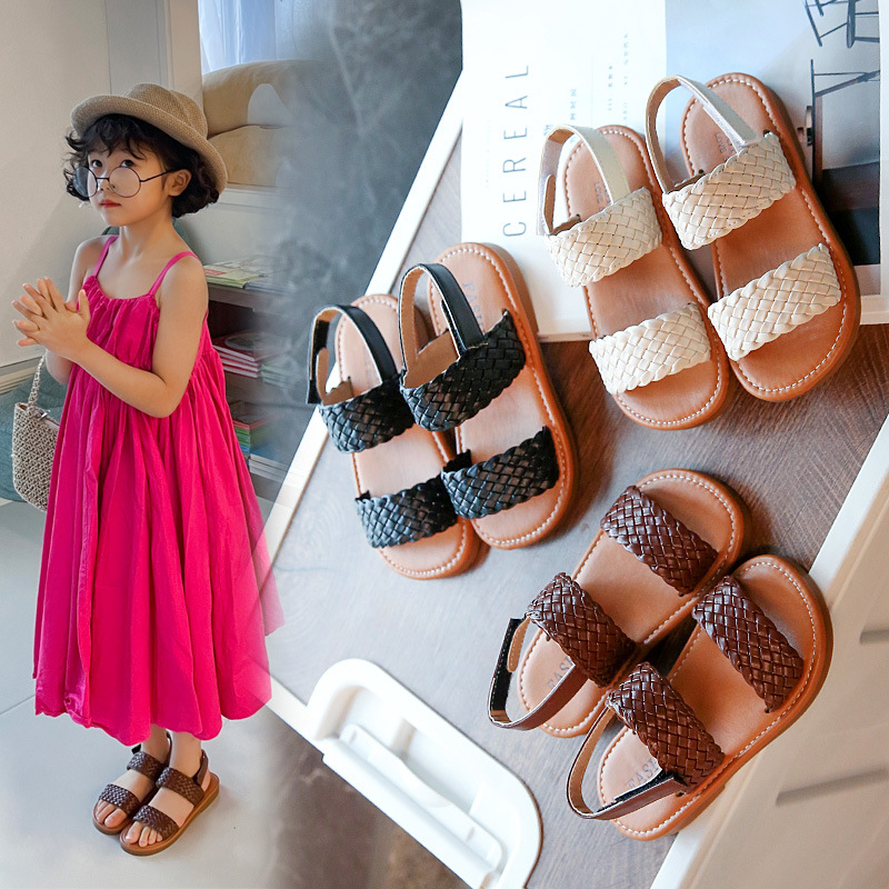 Mädchen gewebte Sandalen 2024 Frühjahr/Sommer Kinder offene Zehen römischen Stil Strandschuhe Baby Prinzessin Schuhe_voghion.com