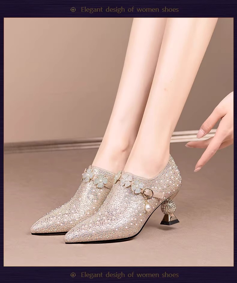 2024 Primavera Nuovo e alla moda Fiore Perla Acqua Diamante Matrimonio Spesso Tacco Profondo Bocca Singola Scarpe Tacco Alto da Donna_voghion.com