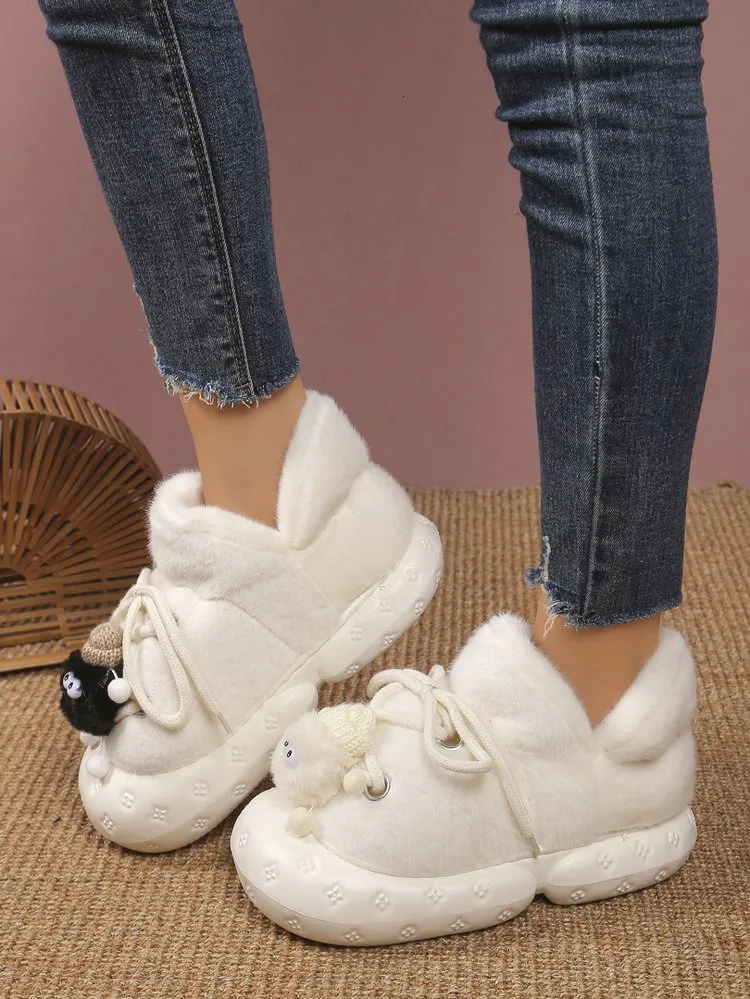 Kleine Original Niedliche Baotou Flauschige Weibliche Herbst Und Winter Tragen 2024 Neue Dicke Unterseite Plus Fleece Warme Baumwolle Hausschuhe_voghion.com