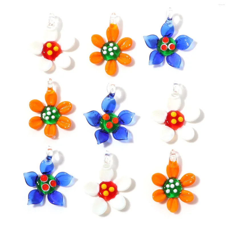 Kolyeler 2 Adet Çiçekli Lampwork Cam Kolyeler Çok Renkli Çiçek Tılsımları Kendin Yap Yapımı Kolye Küpe Bileklik_voghion.com