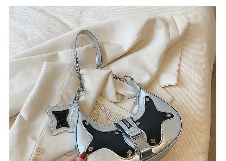 Y2k Shoulder Premium Pu Leather Mixed Color Rivet Fashion Handbag Retro Designer Women's Wallet Street Dressing Bag_voghion.com