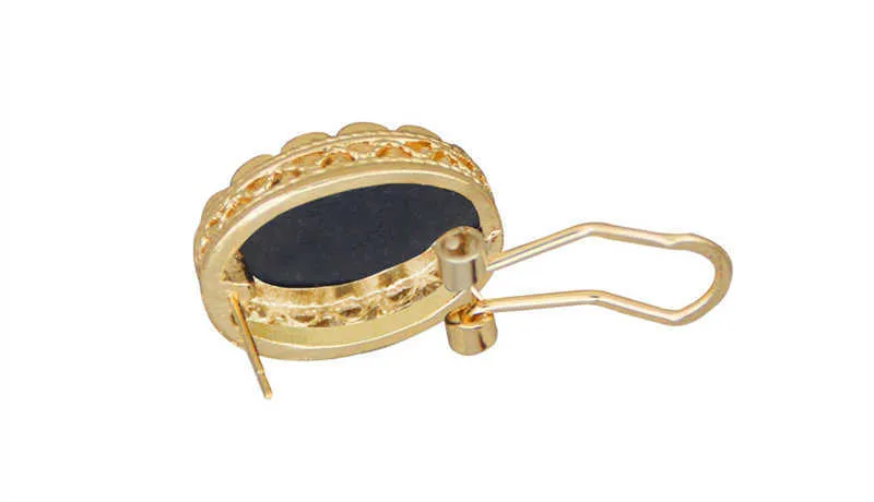 Boucles d'oreilles camée style vintage pendantes dorées femme_voghion.com
