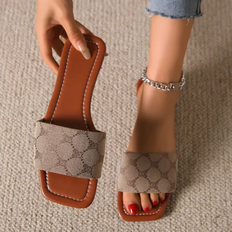 Slippers Print Random Flats Casual Sandals Summer New 2024 Brand Women Shoes Slides Femme Beach Flip ps_voghion.com