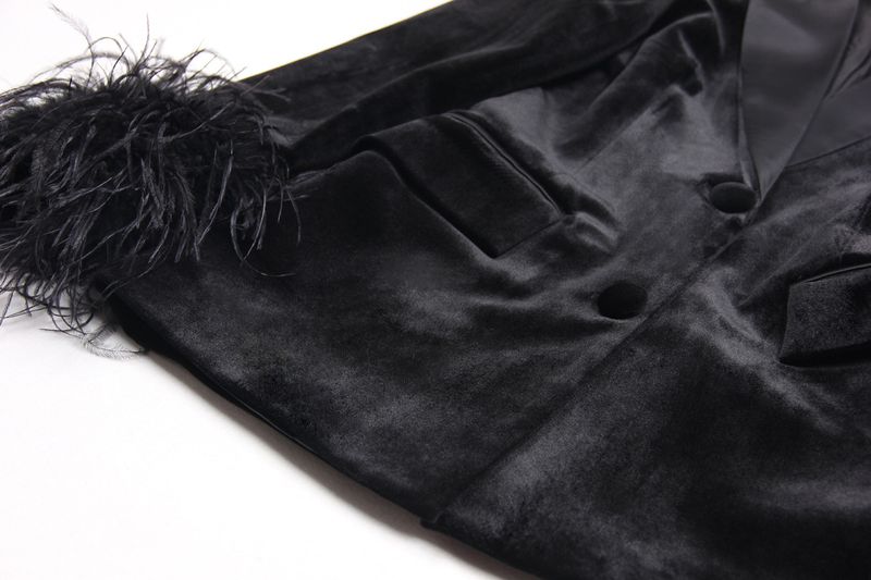 Vêtements pour femmes printemps et automne nouvelle mode veet femmes petite veste de costume en plumes d'autruche approvisionnement du commerce extérieur_voghion.com