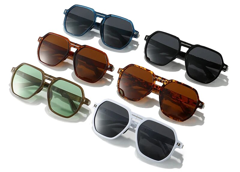 SHAUNA Retro Poligon Kare Kadın Polarize Katlanabilir Güneş Gözlüğü Shad UV400 Ins Popüler Moda Çay Yeşil Erkek Güneş_voghion.com