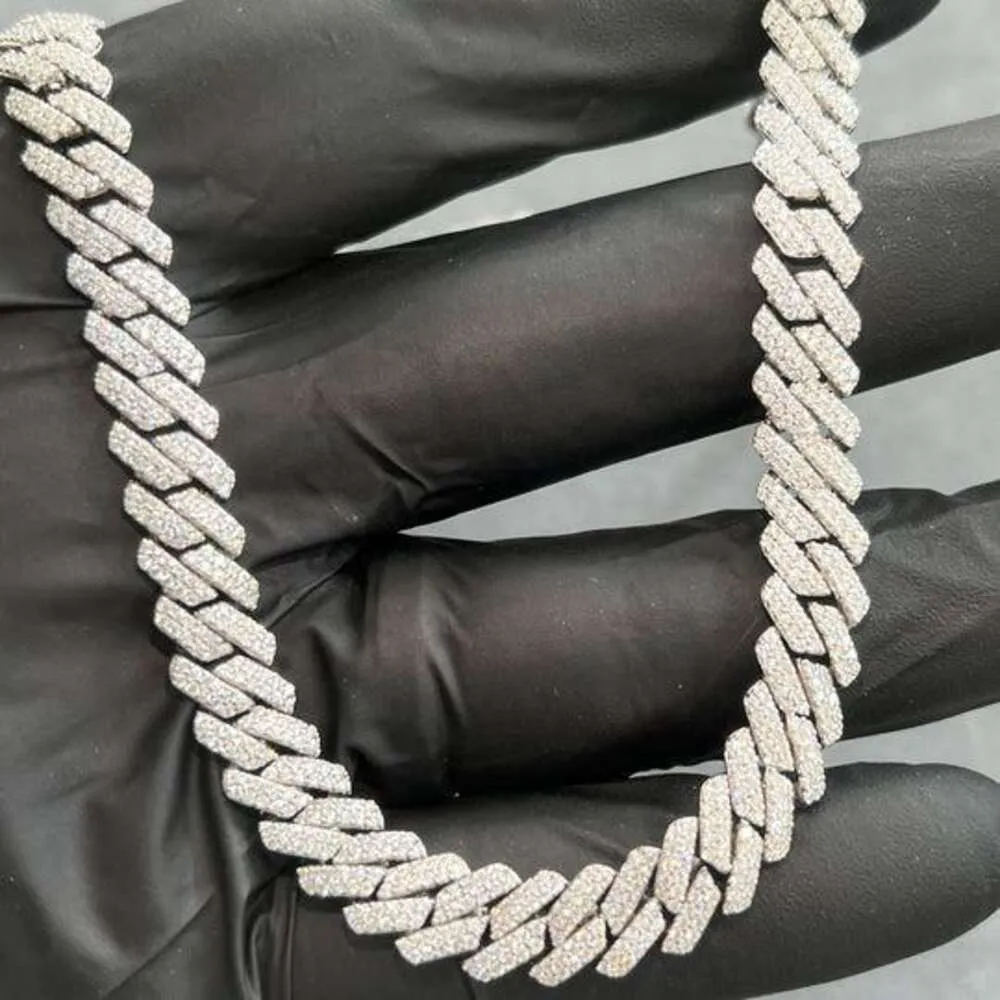 Custom Sier Cuban Link Hip Hop Charm Men Bracelets Necklace Moissanite Chain_voghion.com