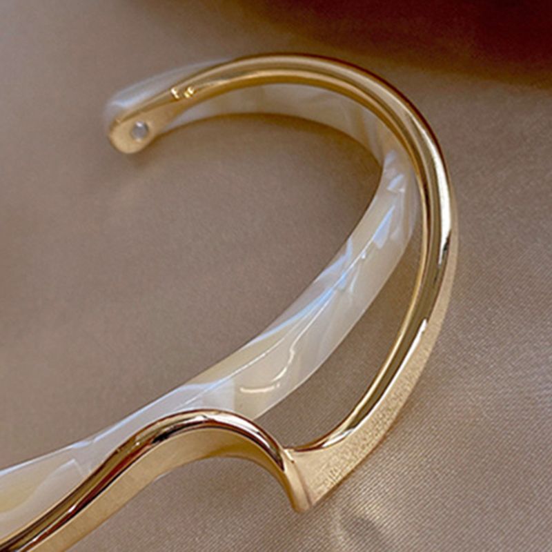 Yamaler Bangle Galvanotecnica Lucidatura a specchio Apertura regolabile lucida Doppio strato Semplice bordo bianco Bend Bracciale_voghion.com
