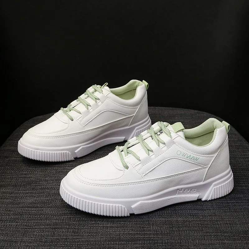 Thick Soled Round Toe College Style Low Cut White With Breathable Mesh For Comfortable Casual Sports Shoes_voghion.com