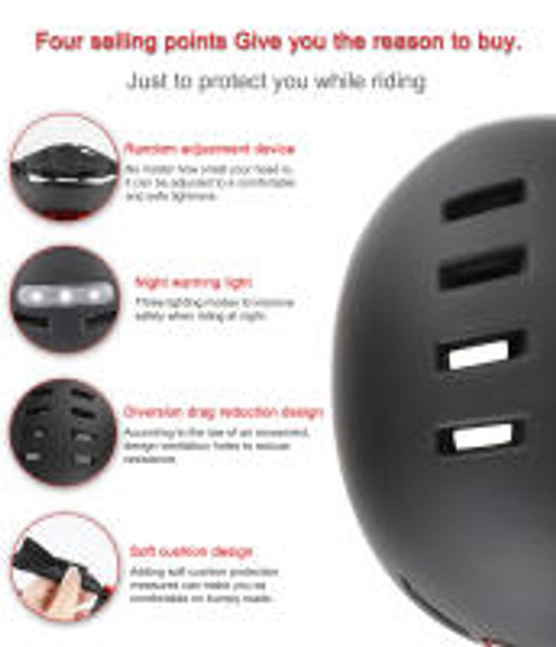 Black Mountain Bike Helmet With USB Charging Light_voghion.com