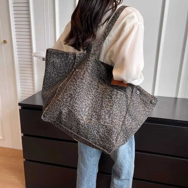 Handtasche mit Leopardenmuster, Retro-Canvas, große Kapazität, Einkaufstasche Y241026_voghion.com