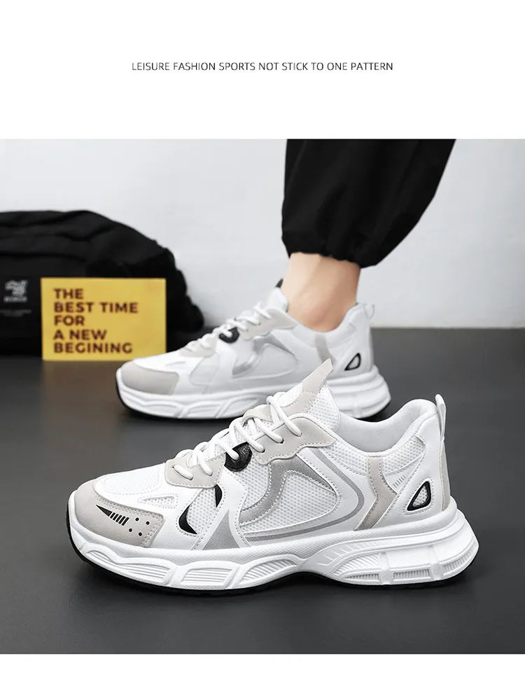 Men's Running Breathable Mesh Trendy Versatile Sneakers Athleisure Casual Style Clunky Shoes White Free Shipping_voghion.com