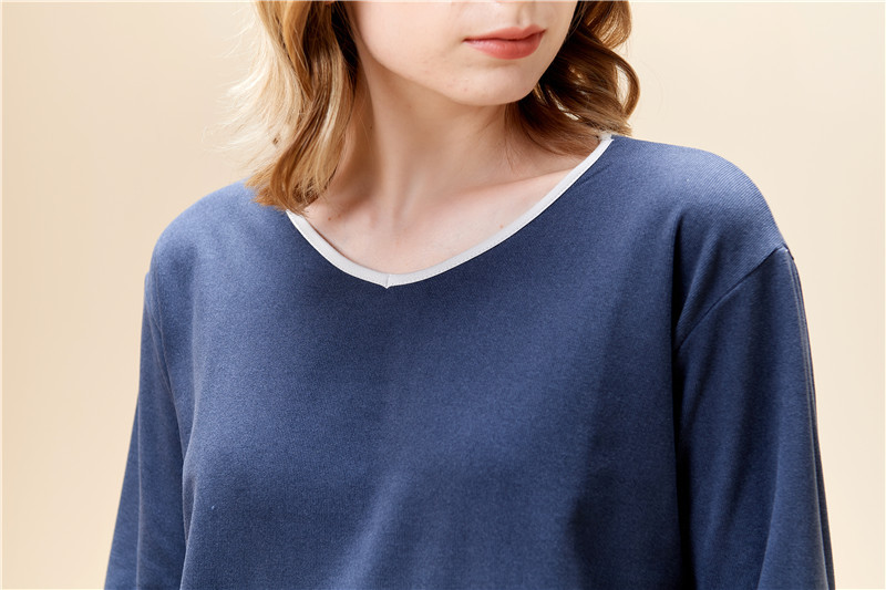 Fløjl pyjamas sæt til kvinder v-hals pullover hjemmetøj sæt_voghion.com