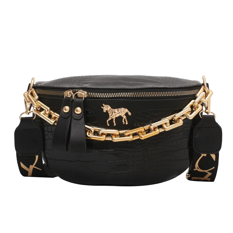 Thick Chain Women's Waist Fanny Pack Fashion Crossbody Chest Bags Female Belt Crocodile Shoulder Bag_voghion.com