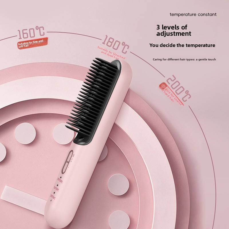 Tragbarer, kabelloser Haarglätter-Kamm – 2-in-1 elektrischer Lockenstab und Glätteisen für unterwegs_voghion.com
