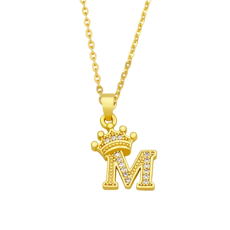 Anhänger Halsketten Mode Einfache Zirkon Krone 26 Englische Buchstaben Trendy Damen Halskette Für Mädchen Valentinstag Geschenk_voghion.com