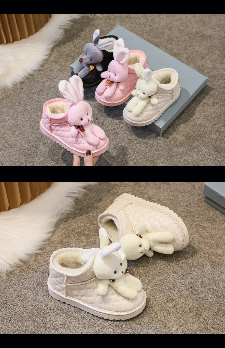 Winter Girls Plus Veet Warm Toddler Snow Cartoon Rabbit Cotton Children Ankle Boots Non-slip Causal Shoes Sizes US 8C-4Y_desvips.com