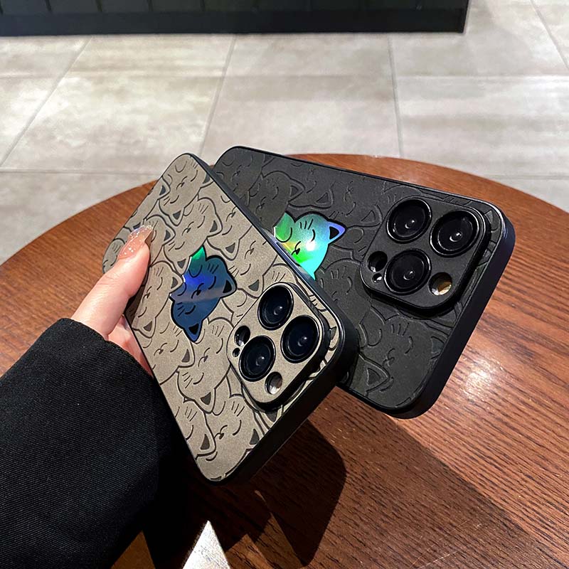 Cartoon Cats Laser Phone per iPhone 11 12 13 15 Pro Max 14 Plus Custodia protettiva per obiettivo fotocamera in pelle_voghion.com