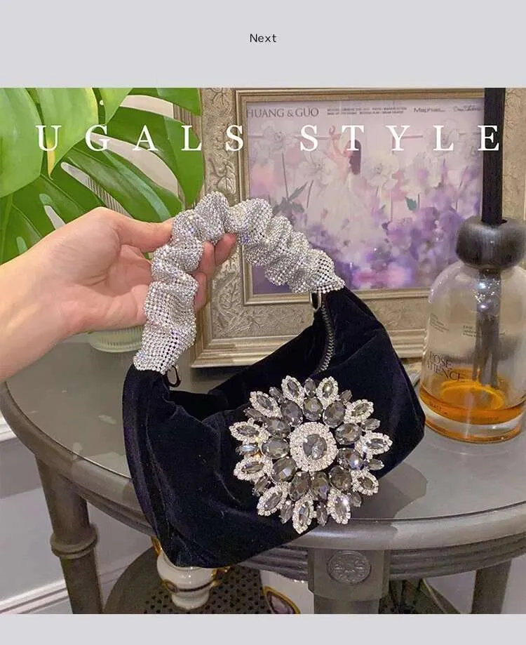 Glitter Shiny Rhies Dia Evening Fashion Hobo Women's Handbag Wedding Party Clutch Purse Crossbody Bag Street Dressing_voghion.com