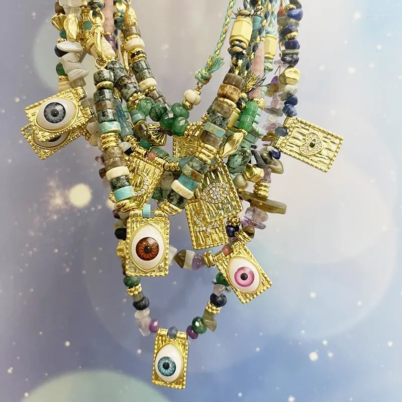 Catene Stile Multi Colore Corda Intrecciata Stella Luna Cuore Mano Occhio Collana Ciondolo Unico Mix Pietra Oro Cordino di Cotone Gioielli_voghion.com